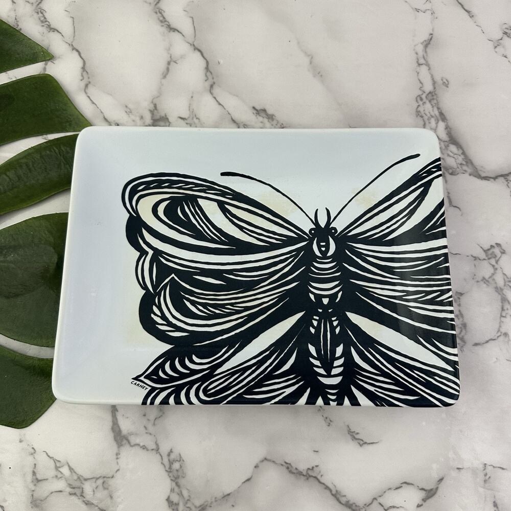 West Elm Patch NYC Butterfly Plate Trinket Dish White Black Insect Decor